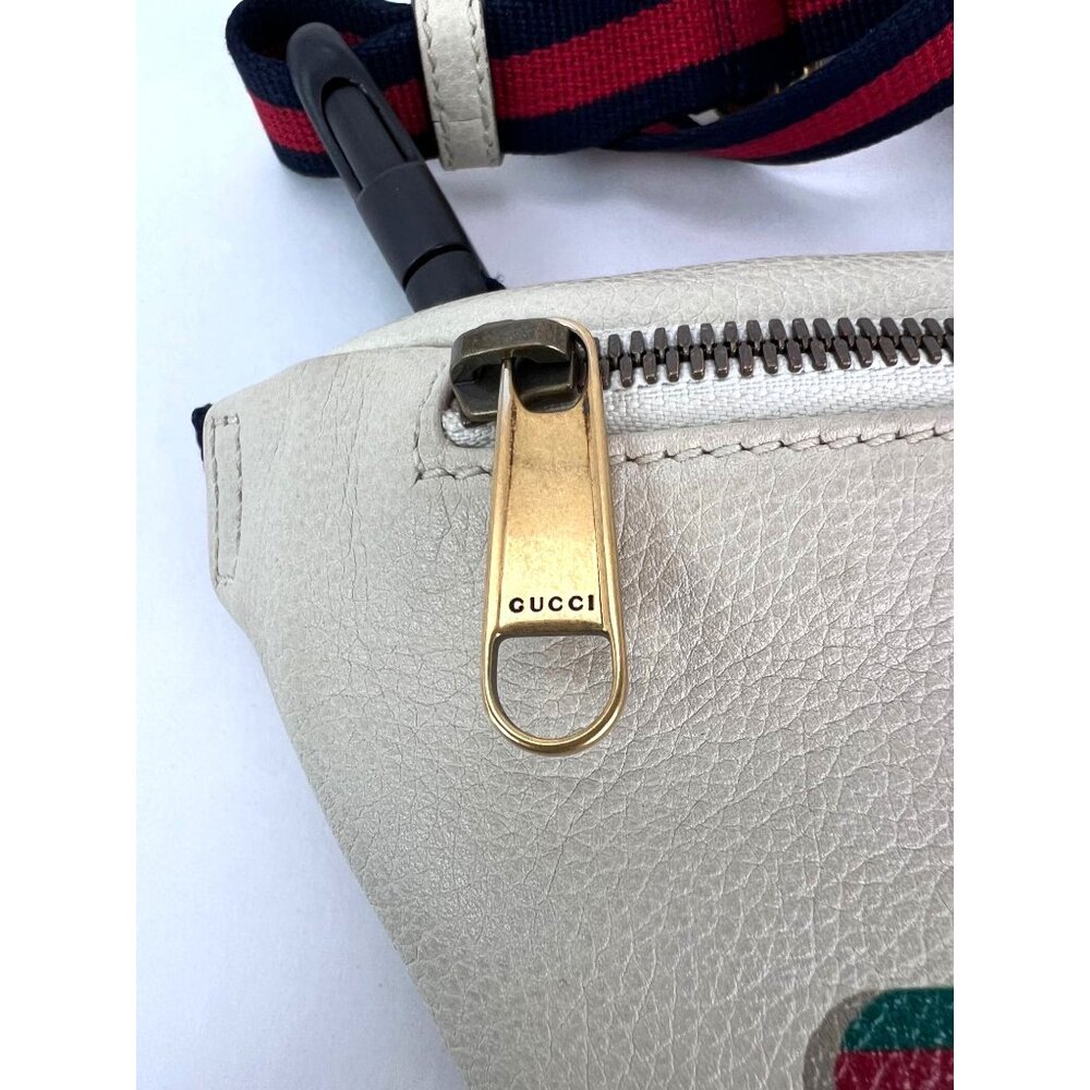 Gucci Logo White Leather Web Belt Sling Bag - Picture 9 of 12